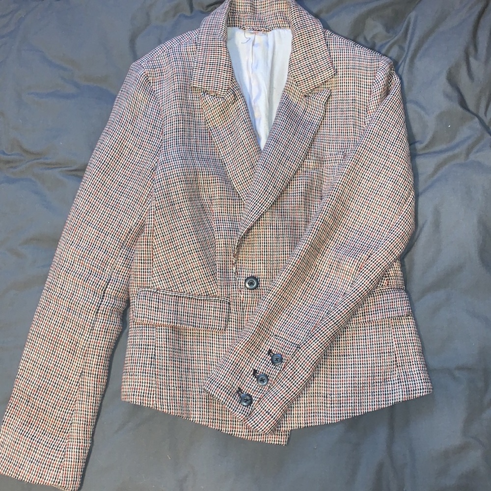 Free People Brown Plaid Blazer